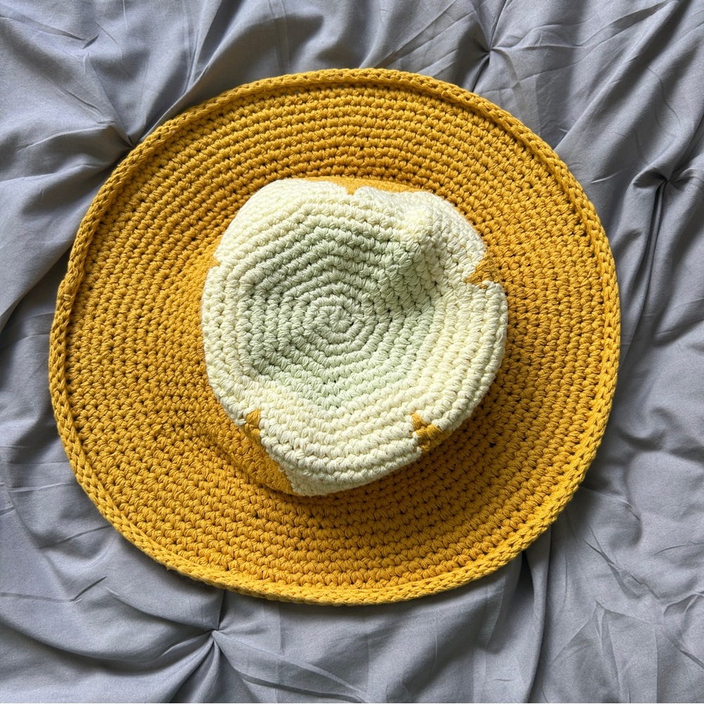 Free People Crochet Hat in Sunny Yellow and Soft Cream